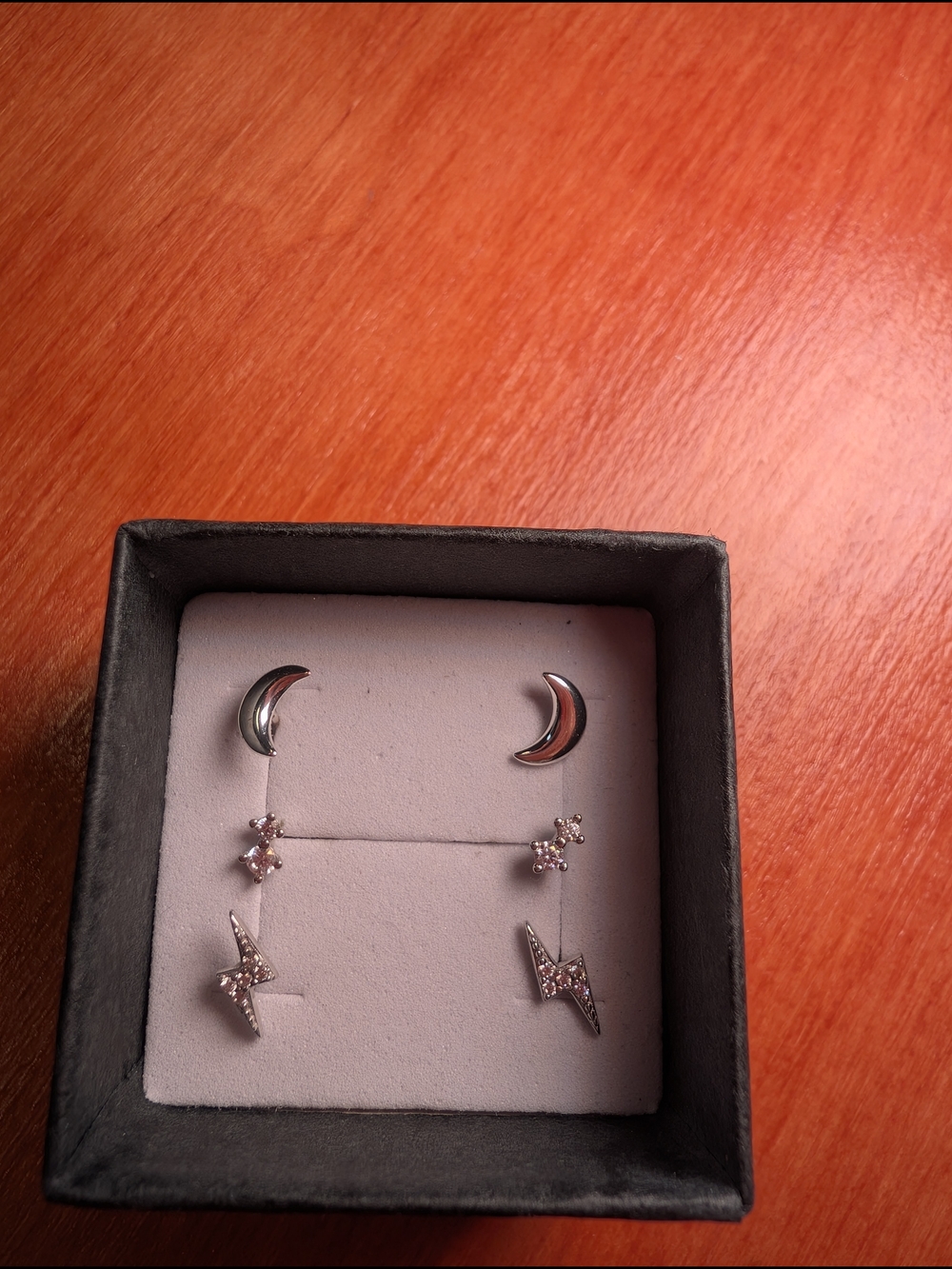 Silver Moon and Star CZ Stud Earring Set - 3 Pairs